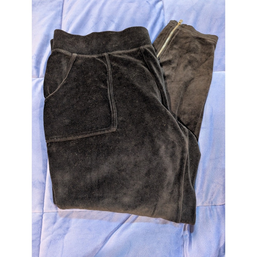 Athleta Velour Velluxe Jogger Pants Womens XL Black Ankle Zip Pockets Tapered